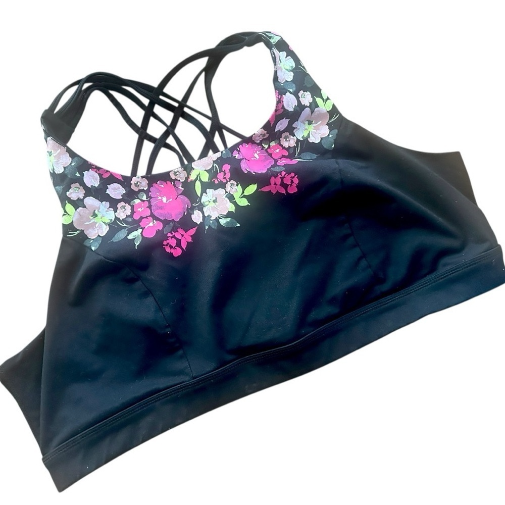 Torrid Active Floral Strappy Sports Bra Black Size 4 Plus Size Workout Bra